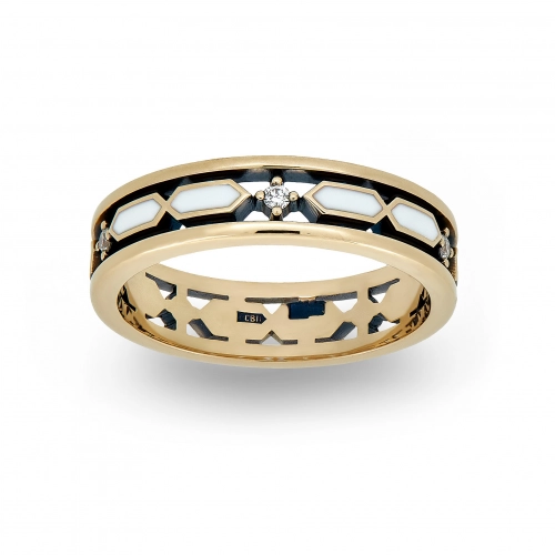 Обручальное кольцо из золота 585 пробы с эмалью и бриллиантами
