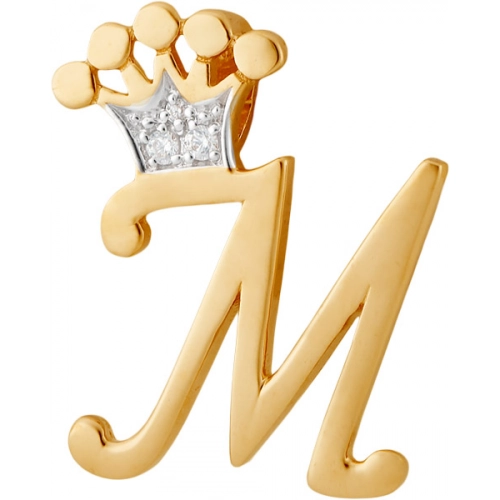 Подвеска буквы М из золота 585 пробы с фианитами