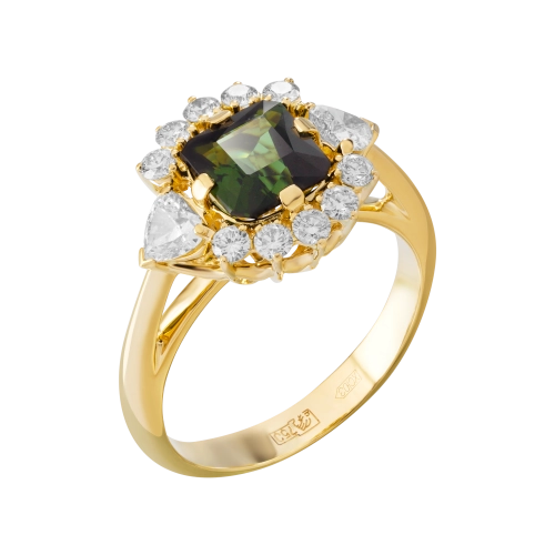 Кольцо (750 ж) турмалин, бриллиант