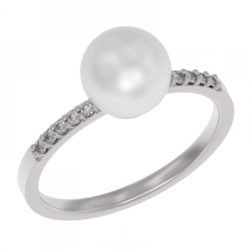 Кольцо из серебра 925 пробы с синтетическим жемчугом и фианитами