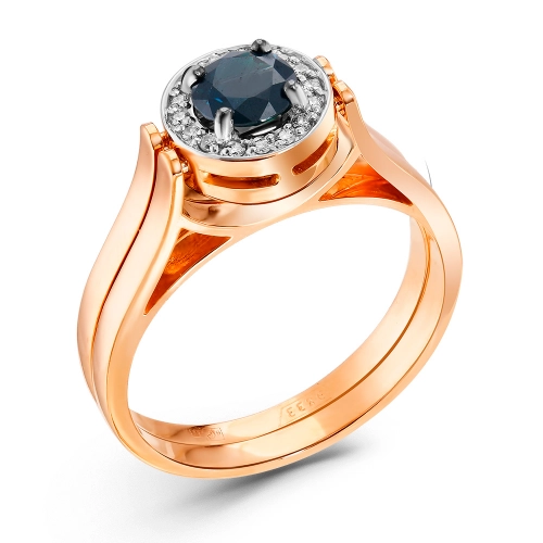 Кольцо (585) изумруд, сапфир, бриллиант